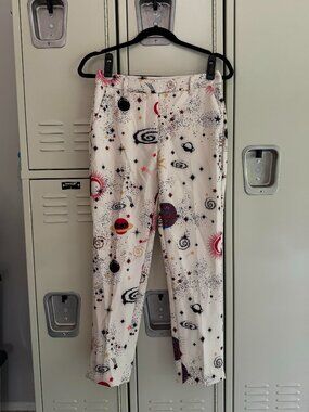 PLEASE Celestial Sun Moon Stars Print Trousers Pants‎ Cream Size XS Italy NWT